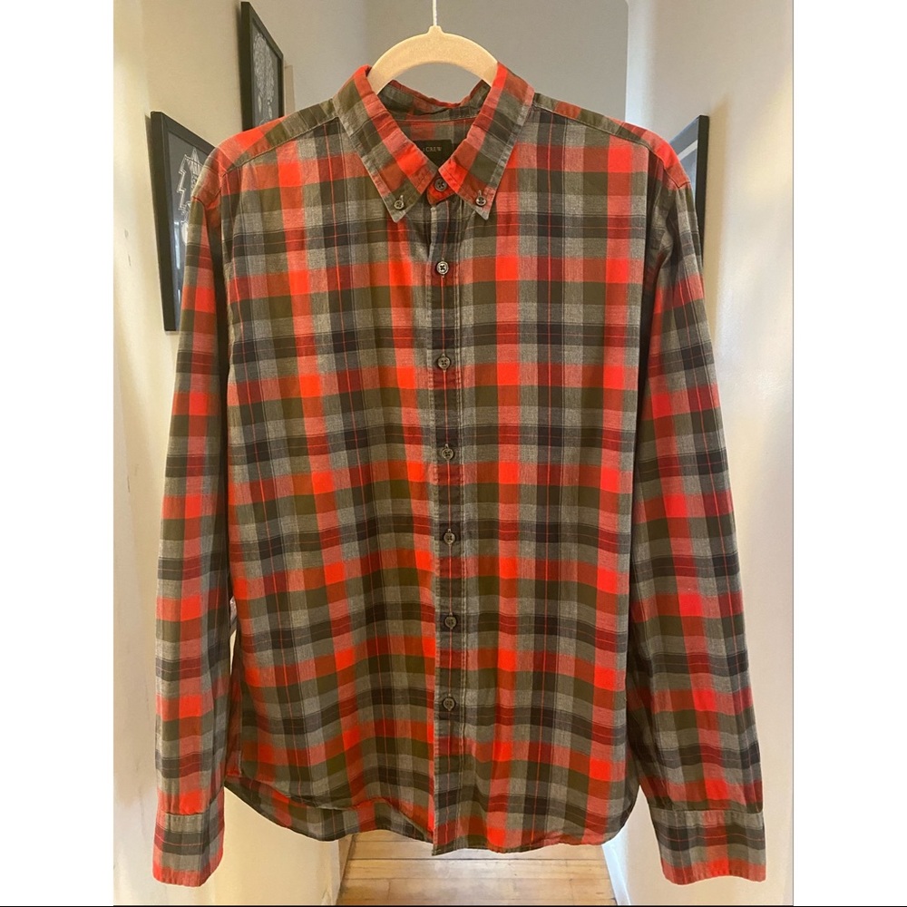 J. Crew Red and Gray Button Down Shirt